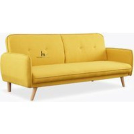 Belmont 3 Seater Fabric Sofa Bed With Natural Wooden Legs Tufted Backrest, Mustard