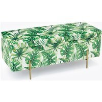 Palm Print Lola Storage Ottoman | Velvet Upholstered Bench