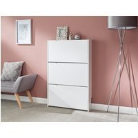 Narrow High Gloss Shoe Storage Cabinet in White - 3 Tier
