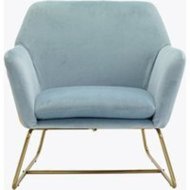 Sky Blue Charles Armchair | Plush Velvet Cushion | Gold Frame