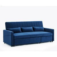 Devon 3 Seater Storage Pocket Chaise Pull Out Fabric Blue Velvet Sofa bed