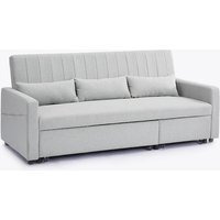 Devon 3 Seater Storage Pocket Chaise Pull Out Fabric Grey Linen Sofa bed