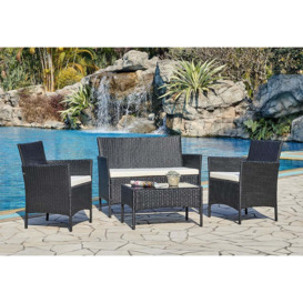 Newport Garden Rattan Lounge Set, Black with Cover
