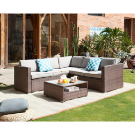 Medina Corner Rattan Sofa Garden Set, Brown with Grey Cushions
