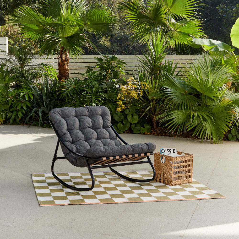 Marbella Garden Rocking Chair, Dark Grey Cushions by Home Detail
