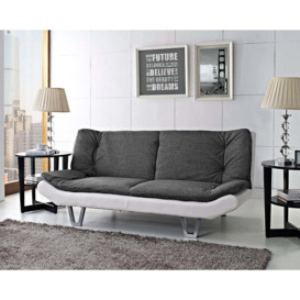 Hudson Fabric Sofa Bed, White Faux Leather Base With Charcoal Duo Contrast Topper