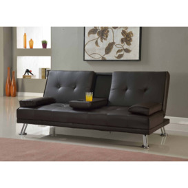 Indiana Sofa Bed, Cupholder Tray, Brown Faux Leather