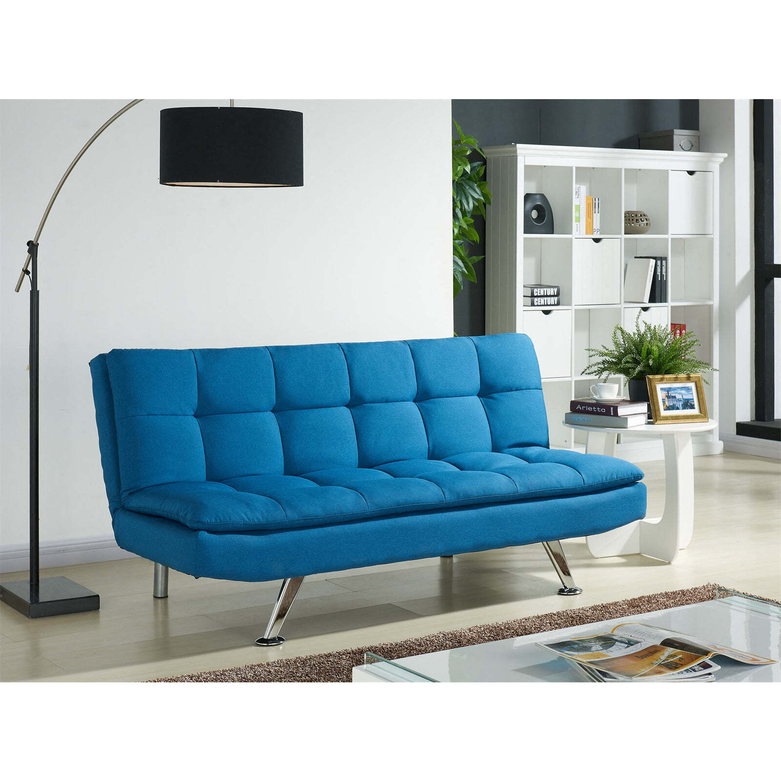 Kingston Fabric Sofa Bed with Chrome Legs, Blue Fabric