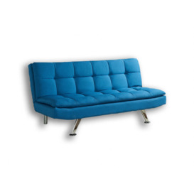 Padded Sofa Bed Fabric 3 Seater Padded Sofabed Suite Chrome Legs Cube Design New, Blue