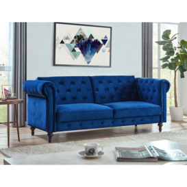 Calgary Velvet Sofa Bed Chesterfield Design, Dark Blue Velvet