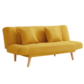 3 Seater Sofa Bed With Matching Cushions Wooden Legs, Mustard