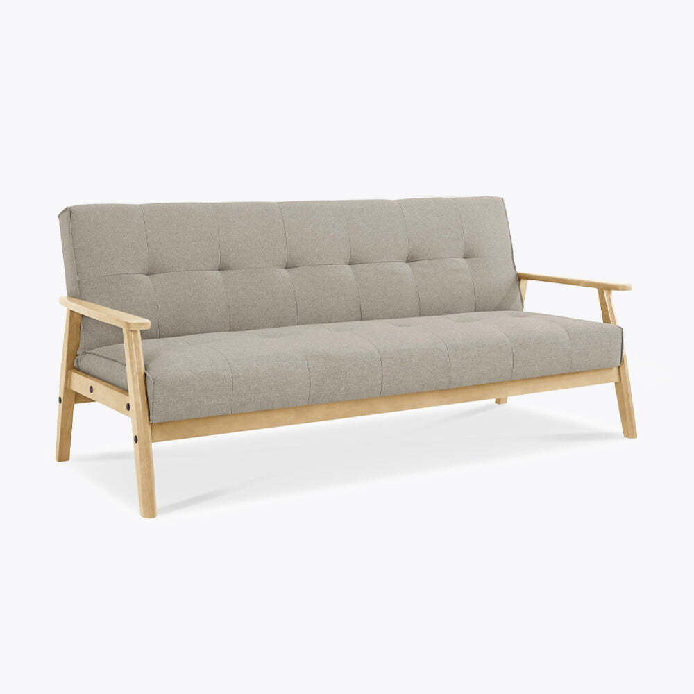 Langford Fabric Sofa Bed with Light Wooden Frame, Cream Fabric