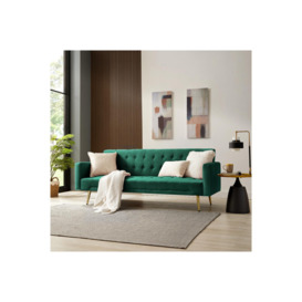 Windsor Sofa Bed Luxury Velvet, Green Velvet With Gold Metal Legs
