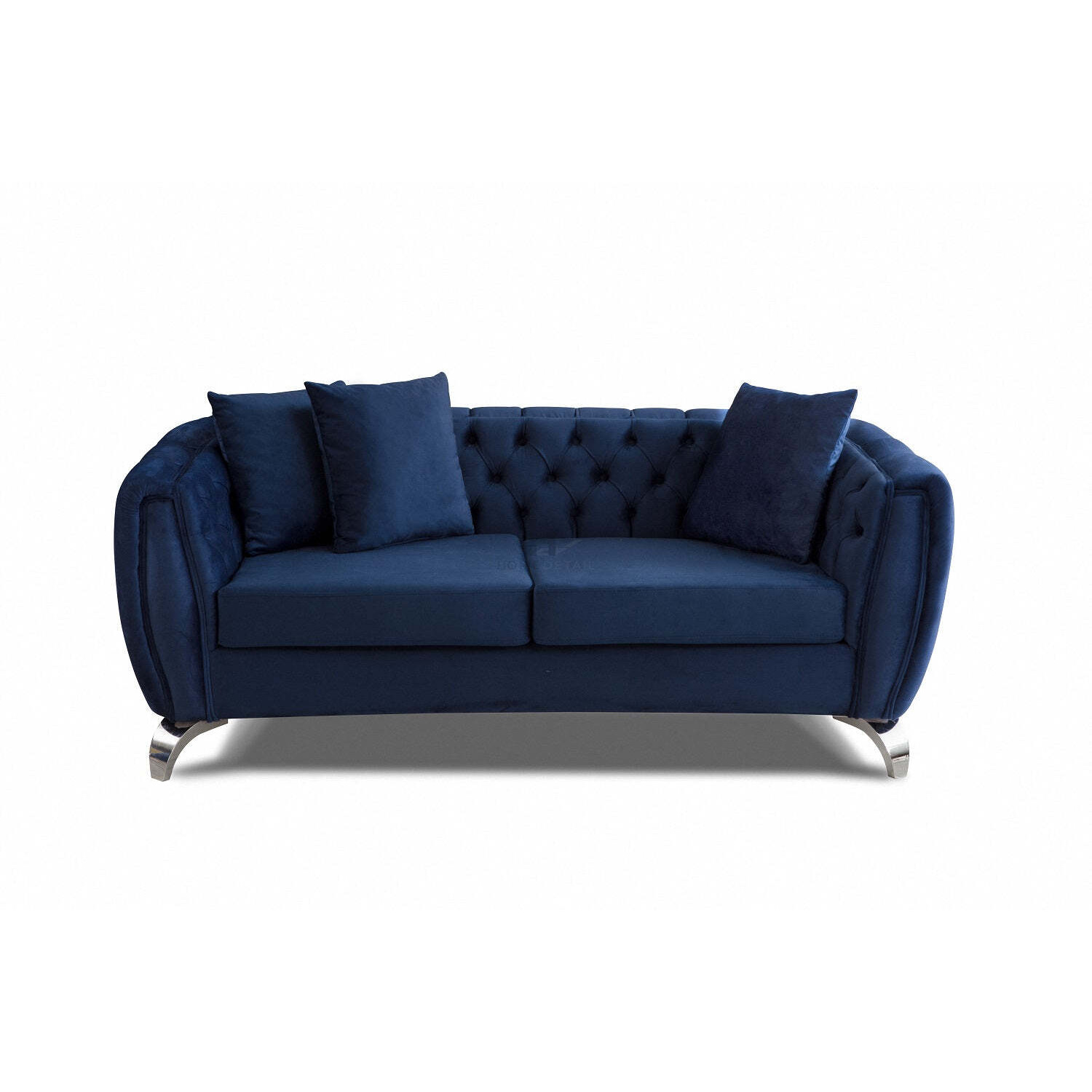 Rustik Velvet 3 Seater Sofa Suite Couch Chrome Legs, Blue