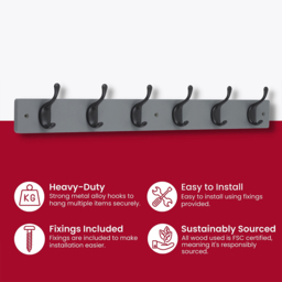 Headbourne Grey and Black 6 Hook Coat Rail - thumbnail 4