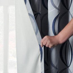 Alan Symonds Ome Jacquard Lined Pencil Pleat Taped Top Curtains Navy 167 x 228cm - thumbnail 3