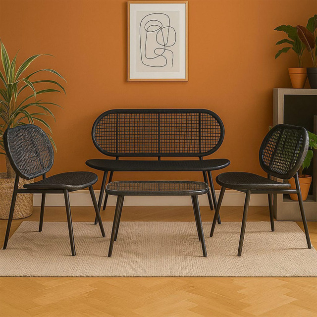 Home Republic Capri Black 4 Seater Garden Bench Set - image 1