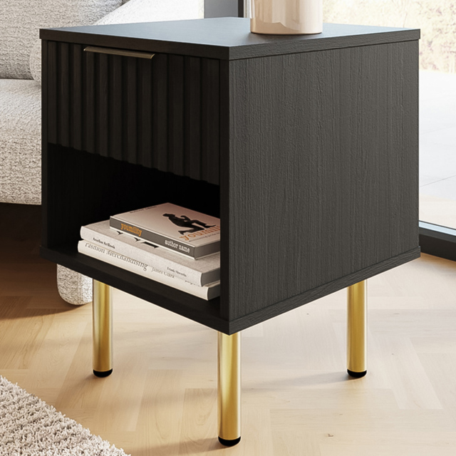 GFW Nervata Single Drawer Single Shelf Black Lamp Table - image 1