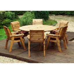 Charles Taylor Solid Wood 6 Seater Round Outdoor Dining Set with Red Cushions - thumbnail 3