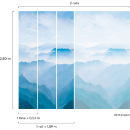 Grandeco Blue Misty Mountain Landscape 3 Panel Wall Mural - thumbnail 4