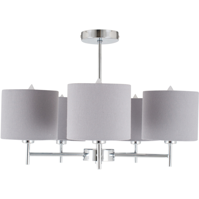 Pacific Lifestyle Plaza 5 Arm Grey Linen and Silver Metal Pendant Light - image 1
