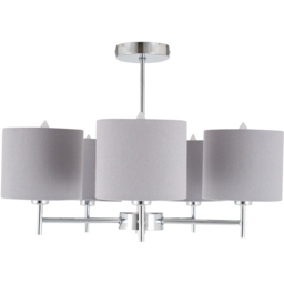 Pacific Lifestyle Plaza 5 Arm Grey Linen and Silver Metal Pendant Light - thumbnail 1