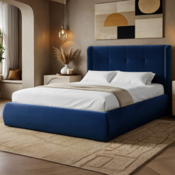 SOLACE+CO Monte Midnight Double Velvet Ottoman Bed with Winged Button Headboard - thumbnail 1