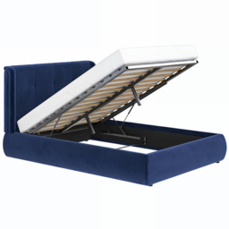 SOLACE+CO Monte Midnight Double Velvet Ottoman Bed with Winged Button Headboard - thumbnail 3