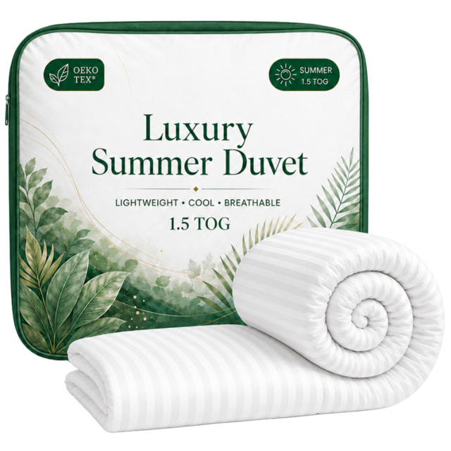 Opulent Home White Single Striped Summer Hollowfibre Duvet 1.5 Tog - image 1