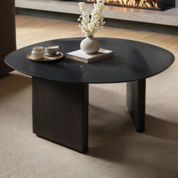 SOLACE+CO Emil Black Glass Round Coffee Table - thumbnail 1
