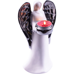 St Helens Ceramic Silver Wings Standing Angel Tealight Holder