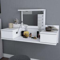 Decorotika Zenn White 2 Drawer Floating Vanity Make Up Table - thumbnail 1