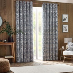 furn. Winter Woods Midnight Animal Chenille Eyelet Curtains 229 x 183cm