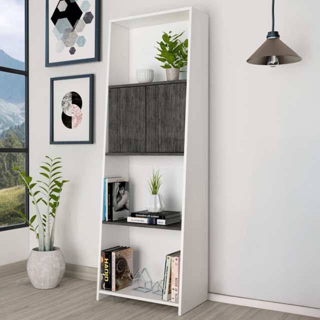 Dallas 2 Door 4 Shelf White and Carbon Grey Bookcase - image 1