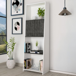 Dallas 2 Door 4 Shelf White and Carbon Grey Bookcase - thumbnail 1