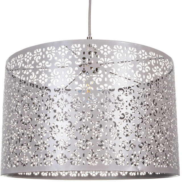 Happy Homewares Grey Metal Marrakech Designed Ceiling Pendant Shade with Floral Decoration - image 1