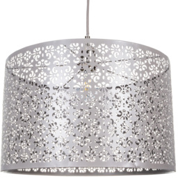 Happy Homewares Grey Metal Marrakech Designed Ceiling Pendant Shade with Floral Decoration - thumbnail 1