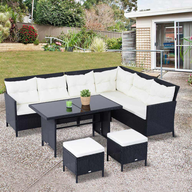Outsunny 6PC Rattan Dining Set Black - image 1