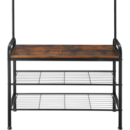 tectake Wichita 3 Tier 9 Hook Dark Wood Rustic Coat and Shoe Rack - thumbnail 4