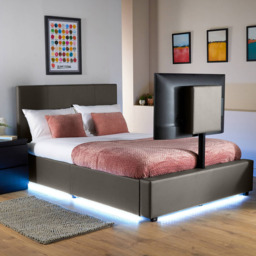 XR Living Ava Grey Double PU Upholstered TV Bed with Underbed Lights - thumbnail 1