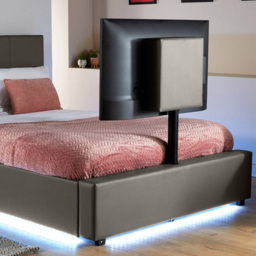 XR Living Ava Grey Double PU Upholstered TV Bed with Underbed Lights - thumbnail 2