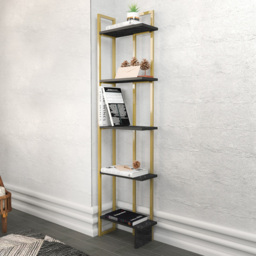 Decorotika Alice Gold and Black Marble Effect 5 Tier Corner Bookcase