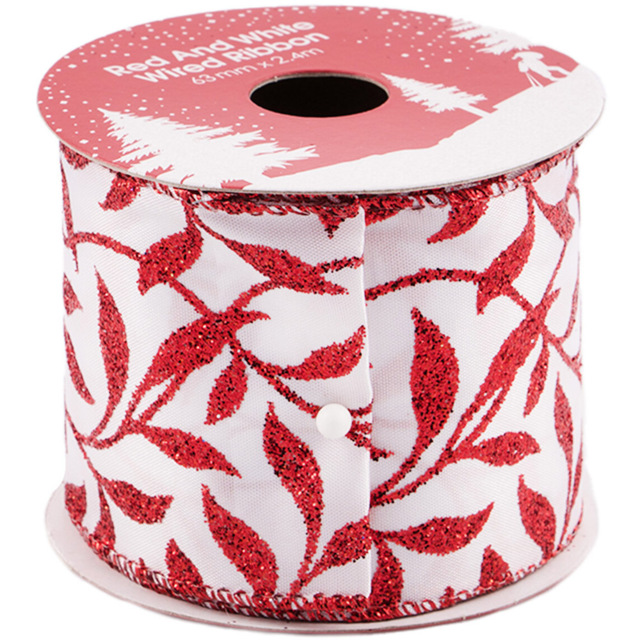 Red and White Wired Ribbon