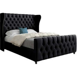 Donati Black Small Single Velvet Upholstered Bed Frame with Straight Curved Top Headboard - thumbnail 2