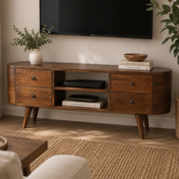 Artisan Furniture Chestnut 4 Drawer 2 Shelf Mango Wood Rounded Entertainment Unit