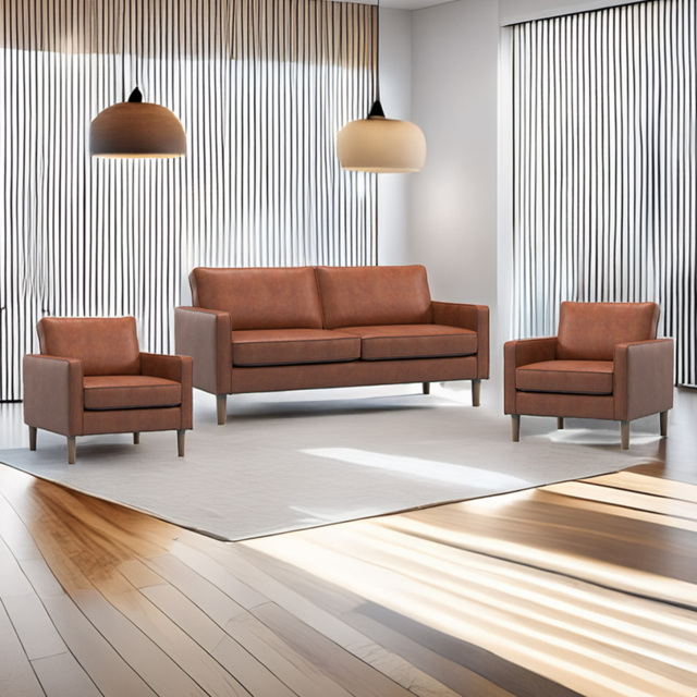 Bexhill Tan Faux Leather 5 Seater Sofa Suite - image 1