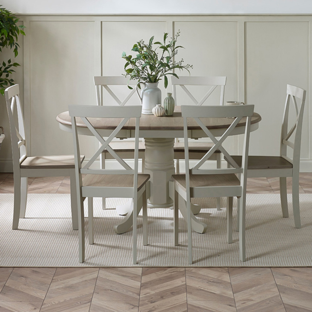 Furniturebox Fowey Marros Light Grey and Limewash Effect 6 Seater Wooden Extendable Dining Set - image 1