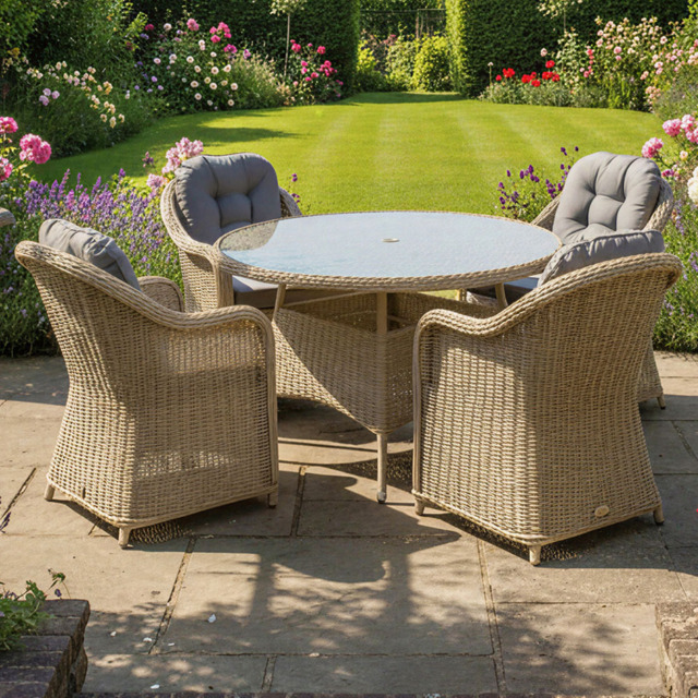 Oseasons Sicilia Sandy Oak 4 Seater Rattan Dining Set - image 1