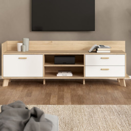 Furniture To Go Ikast Single Door 2 Drawer White and Brown TV Unit