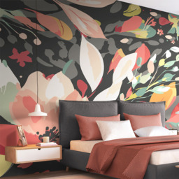Origin Murals Flowing Flowers Black Wall Mural - thumbnail 1